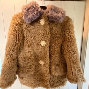 Miu Miu Lavender and Cream Faux Fur Coat